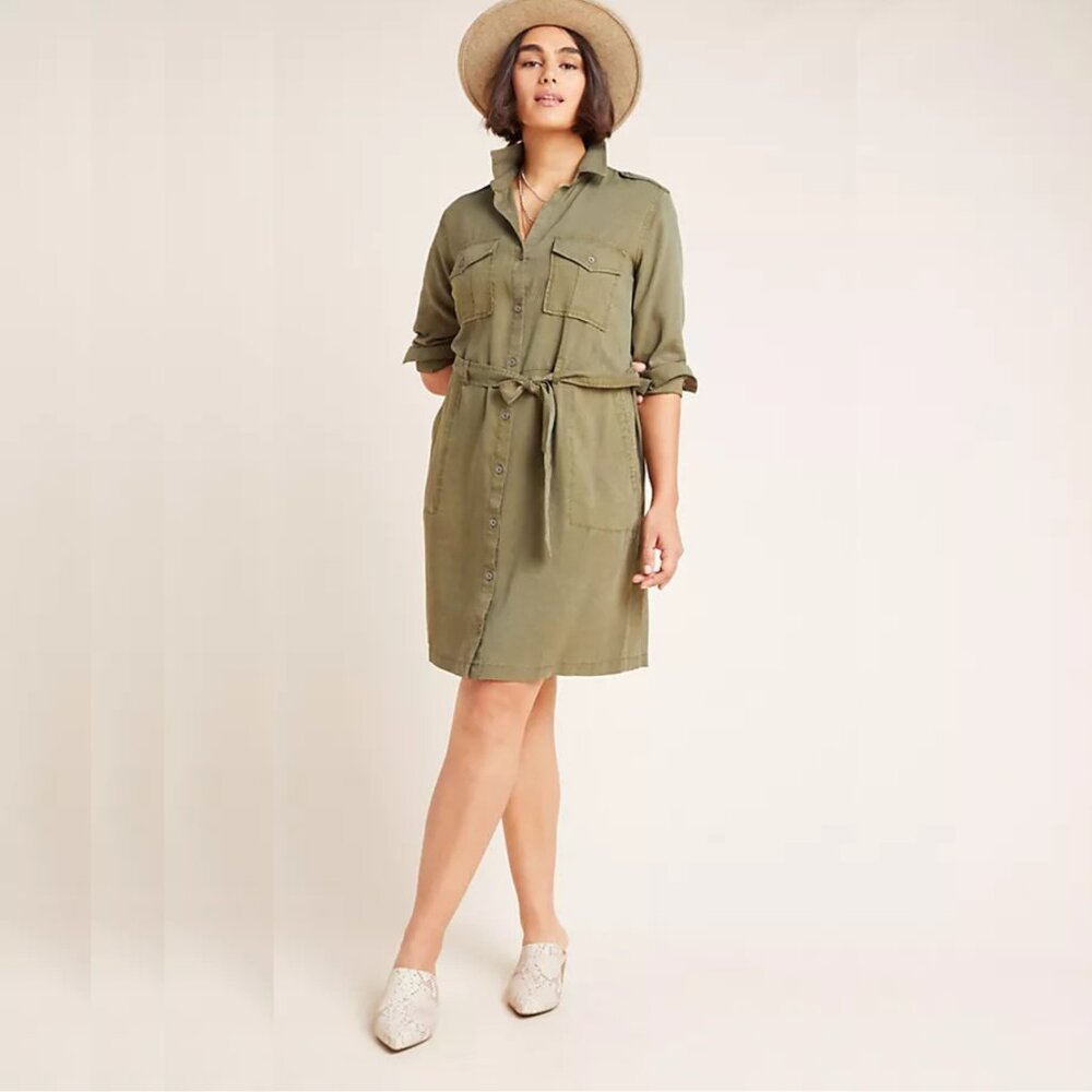 Anthropologie Cloth & Stone Olive Green Long Sleeve Shirt Dress // Sz 2X